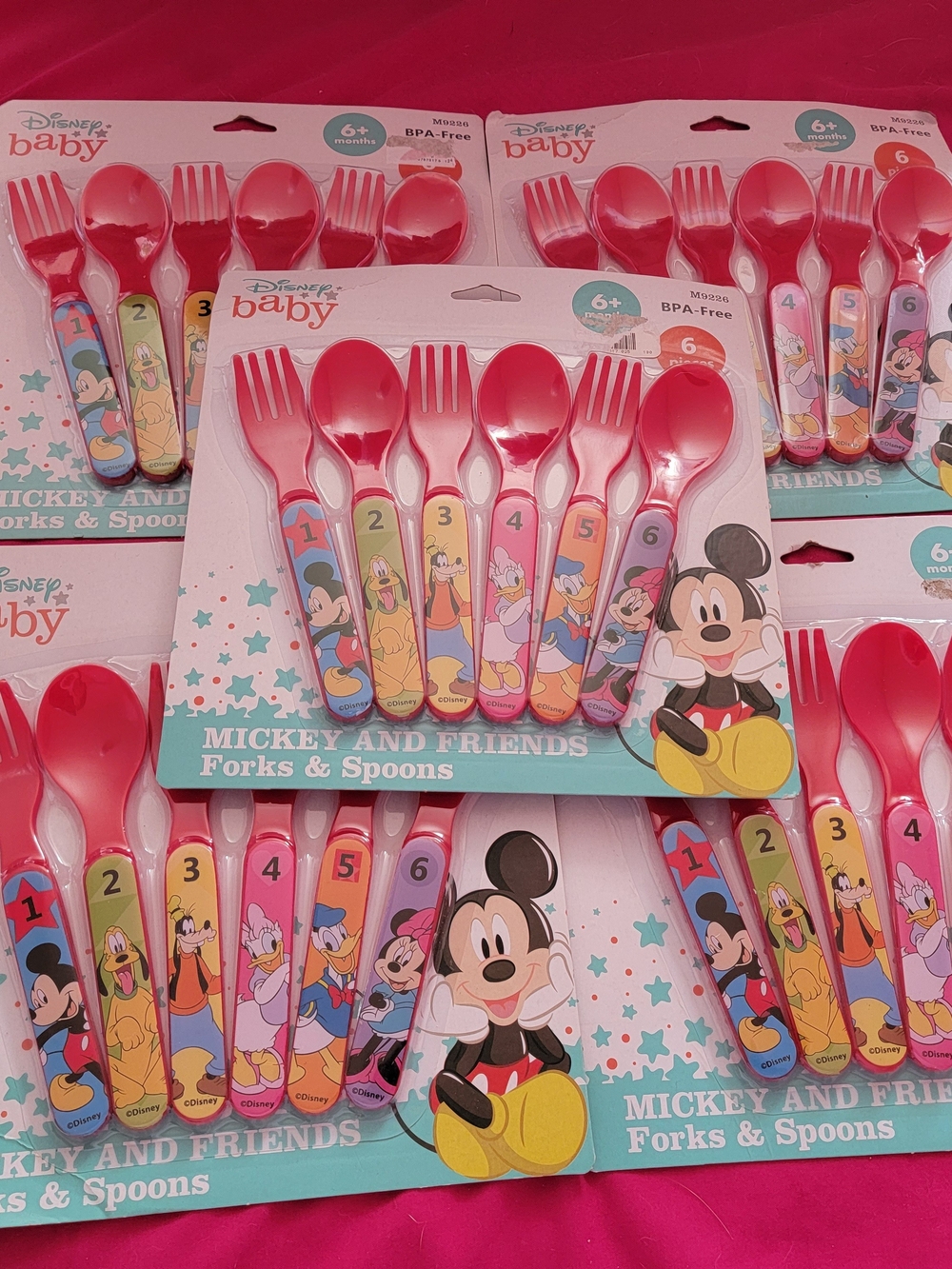 5 Packs Of Disney Baby Mickey & Friends Pink Fork and Spoon Set - 6 Pack